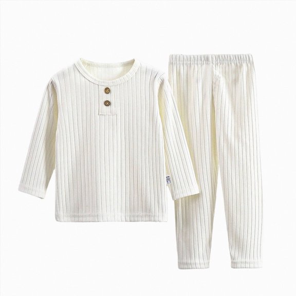 Splozh Toddler Pjs Boys and Girls Breathable Long Sleeved Home Clothes Solid Color Homewear Set Fall Winter Clothes,White,12-18 Months