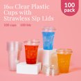 thumbnail image 2 of Prestee 100 Clear Cups with Lids, 16oz - Strawless Plastic Cups with Lids - Disposable Iced Coffee Cups - Clear Plastic Cups with Lids Bulk - Iced Coffee, Cold Brew, Smoothie for Christmas & Holiday, 2 of 8