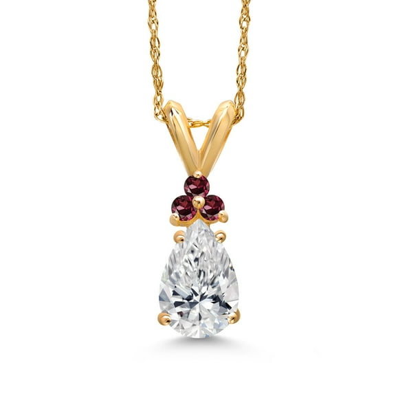 Gem Stone King 14K Yellow Gold DEF Lab Grown Diamond and Red Rhodolite Garnet Pendant Necklace for Women | 0.84 Cttw | Gemstone April Birthstone | Pear Shape 8X5MM | With 18 inch Chain