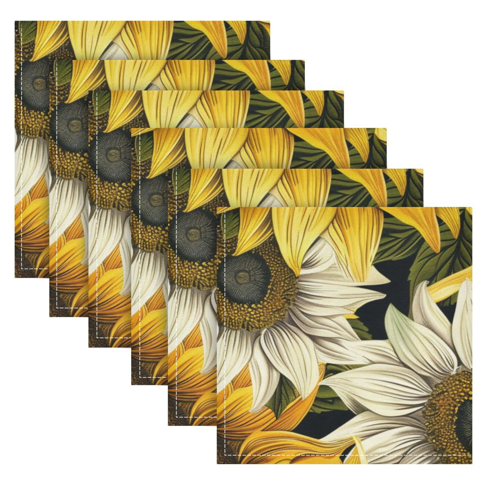 JSTEL Sunflower Vintage Yellow & White Cloth Napkins Set of 6, 20x20 Inch Washable and Reusable Napkin for Decoupage Dinner Party Everyday Use