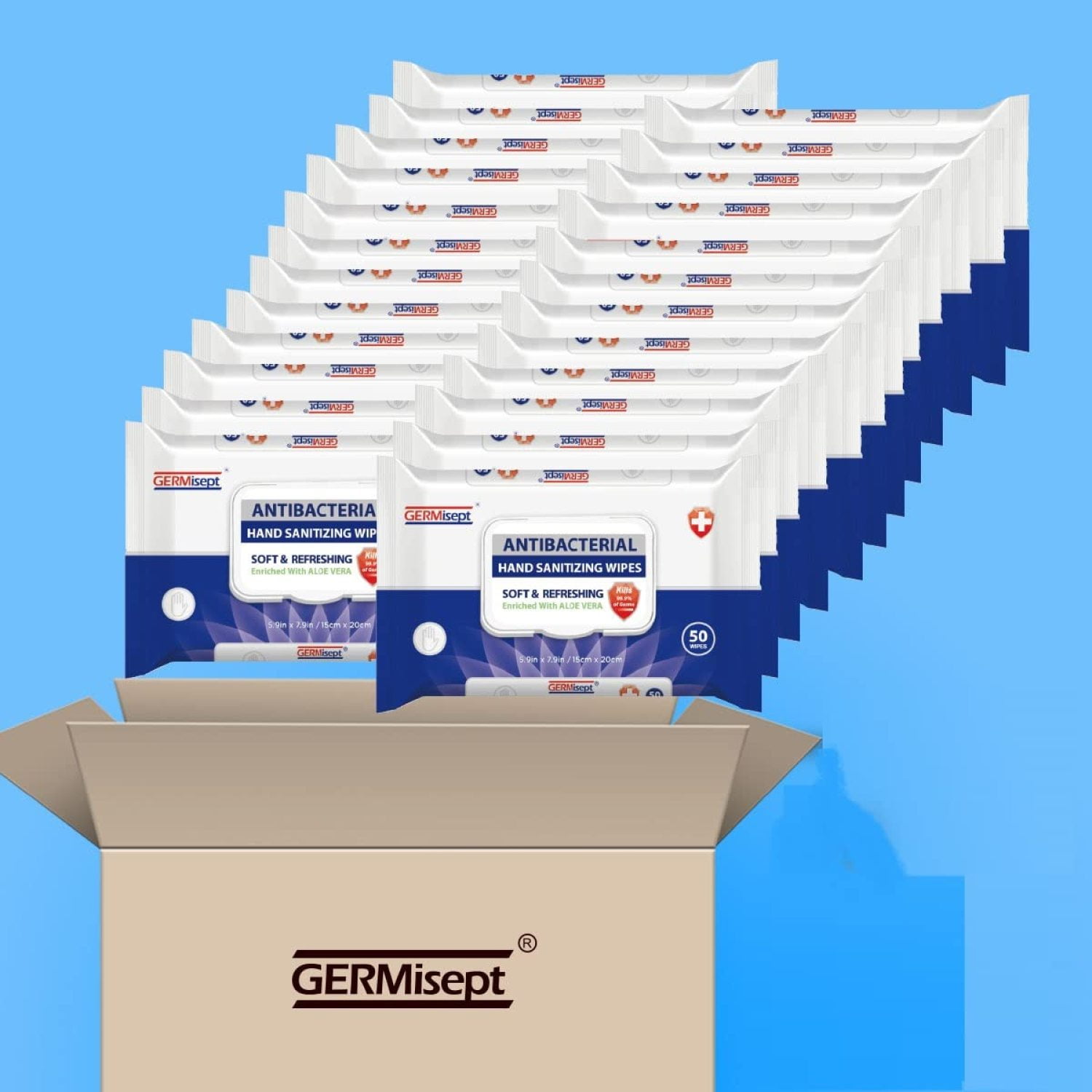 Germisept Antibacterial Hand Sanitizing Wipes Bulk Buy 24 Packs of 50 Count = 1200 Wipes
