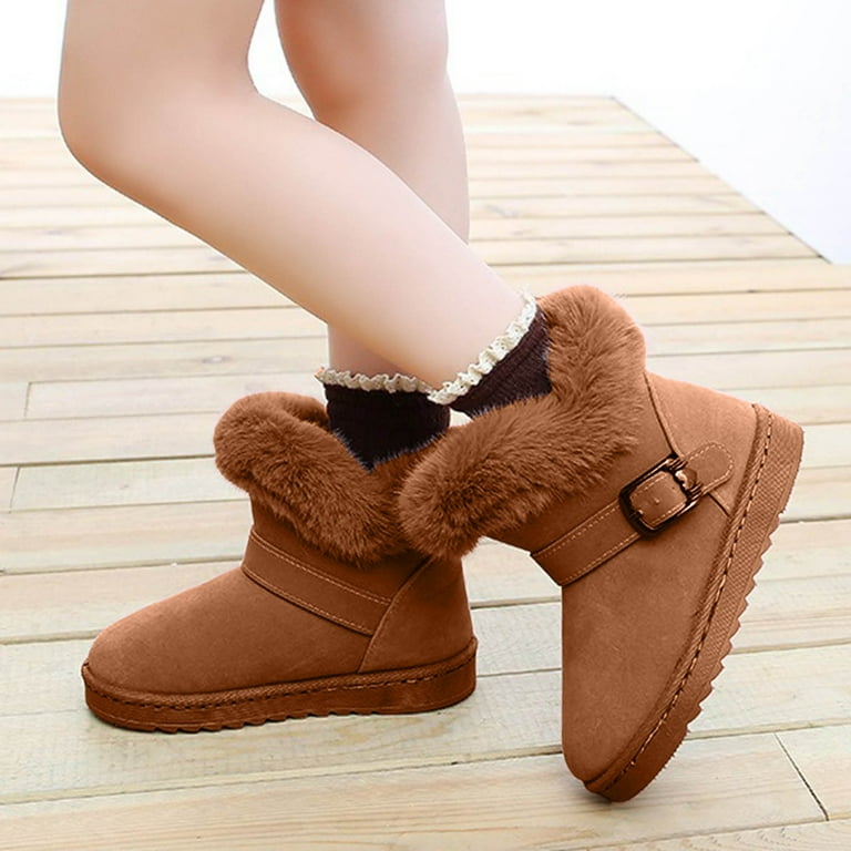 Xiuong Girls Kids Snow Boots Warm Fur Lined Slip On Outdoor Winter
