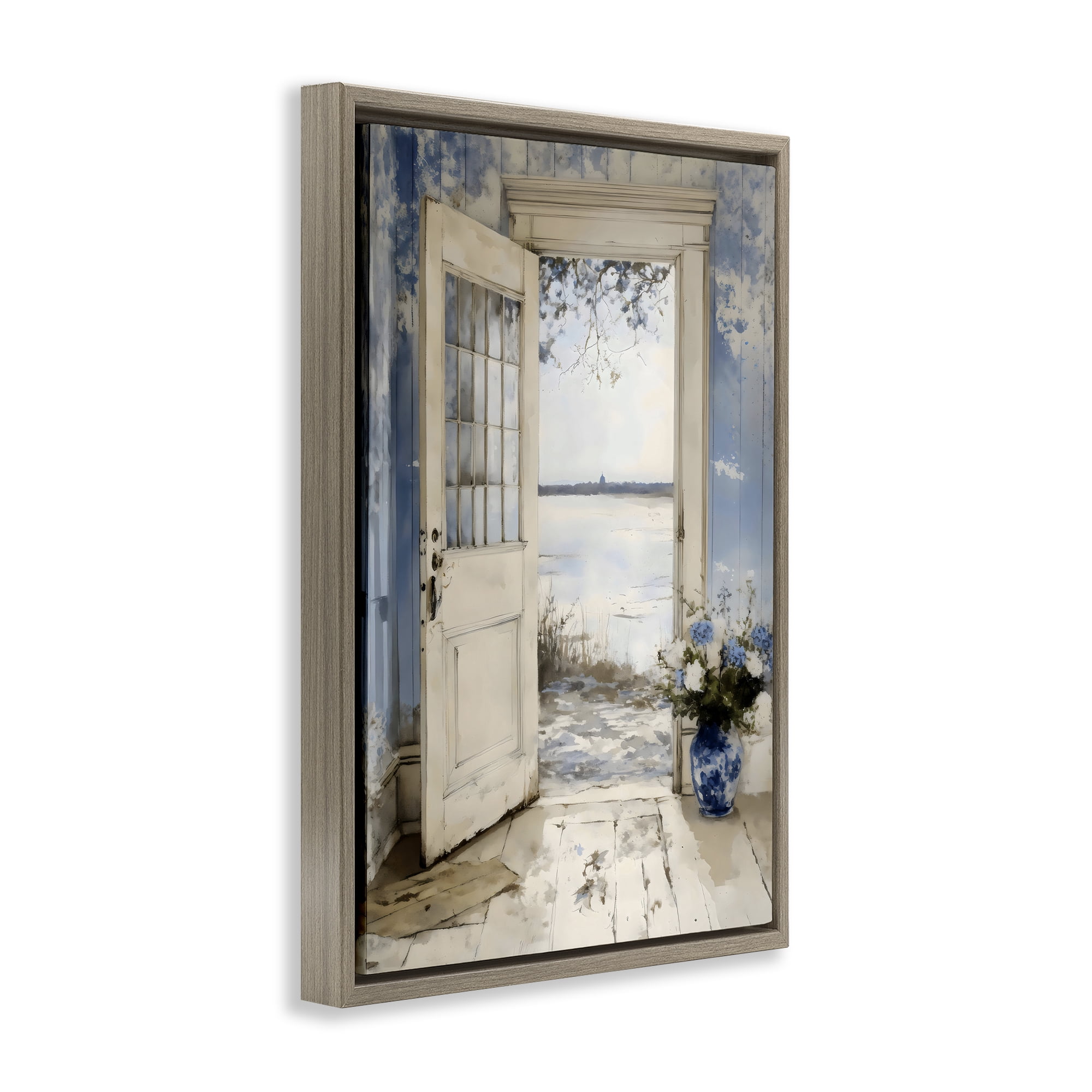 Stupell Industries Blue Country Cottage Doorway Brown Framed Floater Canvas Wall Art, design by LSR Design Studio