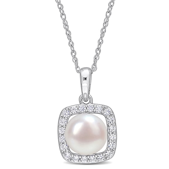 Everly Women's Cultured Pearl and Created Sapphire 10k White Gold Necklace
