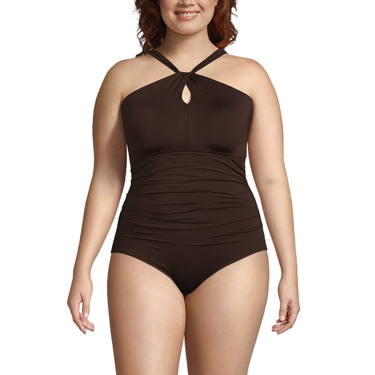 Lands' End Women's Plus Size Chlorine Resistant High Neck Multi Way One  Piece Swimsuit 