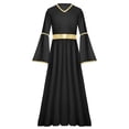 thumbnail image 3 of Aislor Girls Praise Dance Dress Liturgical Worship Metallic Patchwork Bell Long Gown Church Dancewear Black 8, 3 of 7