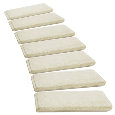 PURE ERA Bullnose Soft Plush Carpet Stair Tread Non-Slip Self Adhesive Skid Resistant Tape Free 9.5  x 30 x1.2 Set of 14 Beige