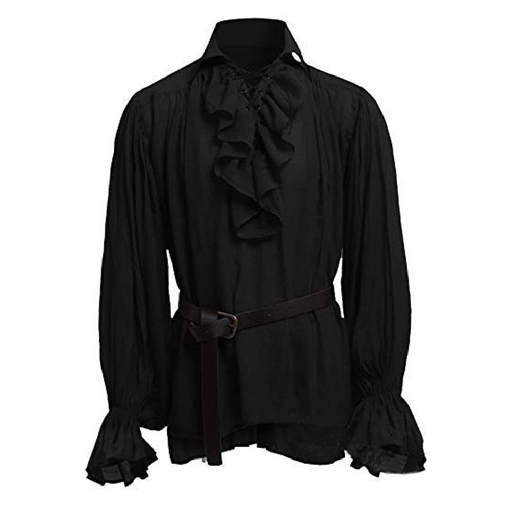 Retro Men Gothic Shirt Top Victorian Medieval Ruffle Pirate Puff Sleeve ...