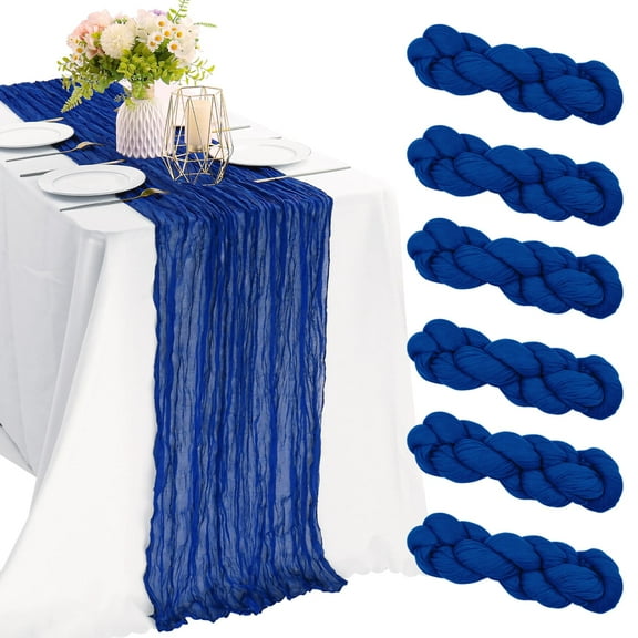 Open Box JALANCY 6 PIECES ROYAL BLUE 10FT CHEESECLOTH TABLE RUNNER GAUZE FABRIC