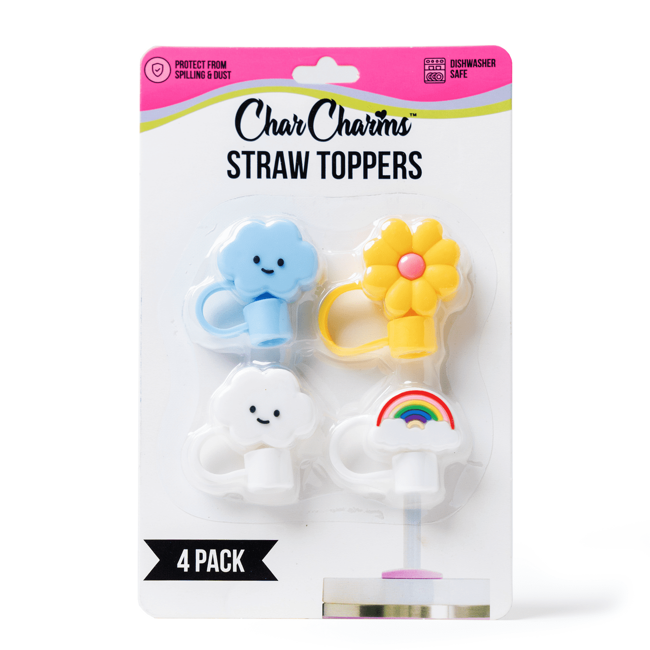 CharCharms 4 pack Straw Topper Nature for 10 Millimeter Water Bottle Straws