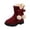 Red, variant on Krdevn Girls Mid‑Calf Snow Boots, Bow & Pom‑pom Decor, Faux Suede Upper, Side Zipper, Plush Lined Warm Non‑Slip Winter Boots,Brown