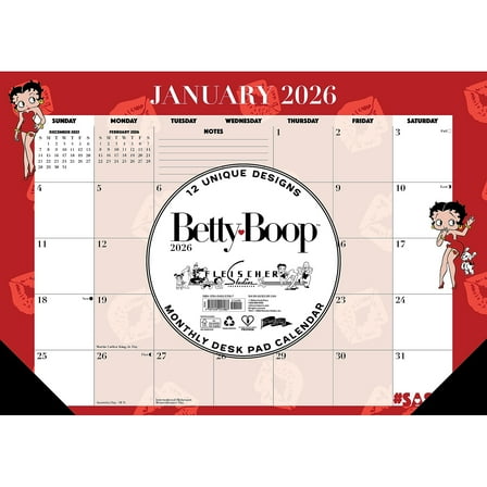 2026 Willow Creek Betty Boop 17" x 12" Monthly Desk Pad Calendar Red (57087)