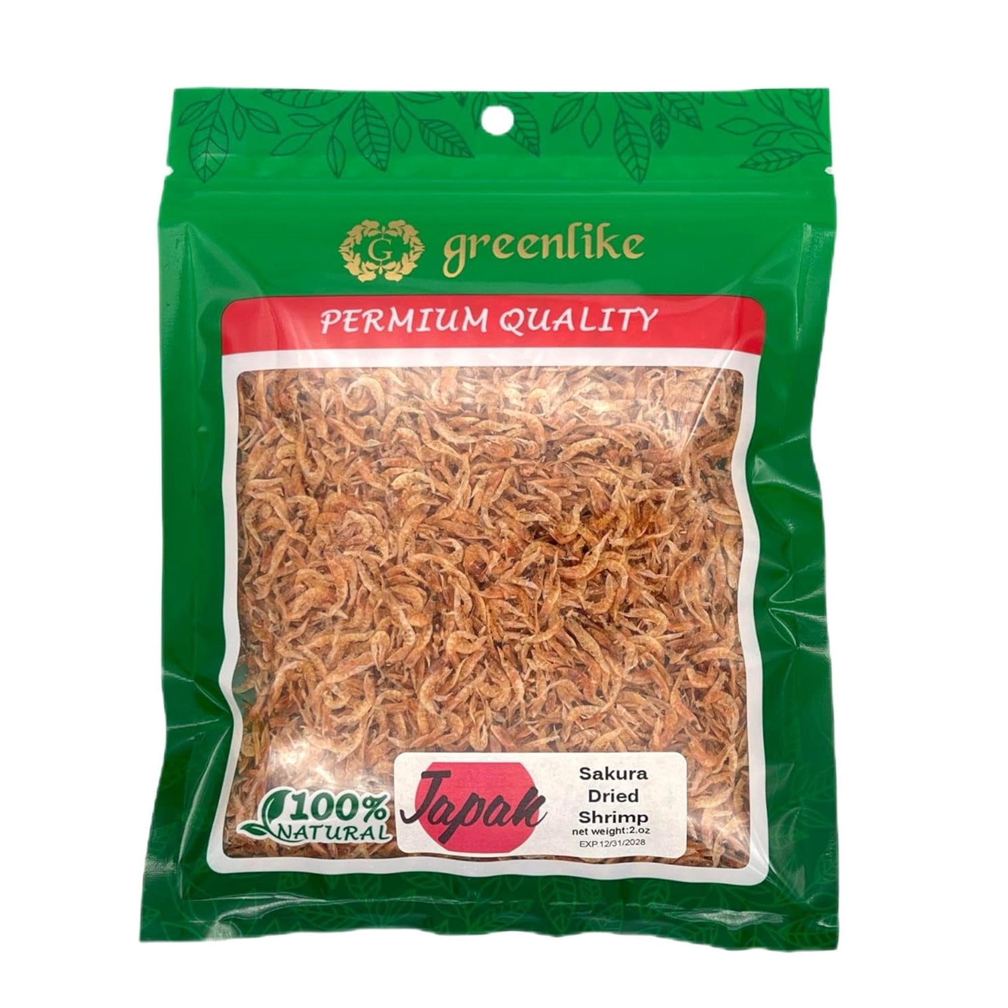 Greenlike Japanese Dried Sakura Shrimp 2oz Wild-Caught Shrimps Rich in Protein & Calcium Dehydrated Small Shrimp for Ramen Toppings Seafood Soups and Gourmet Cooking Non-GMO Gluten-Free