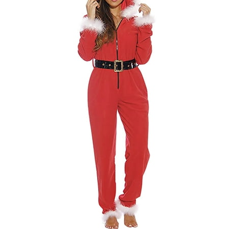 

Sunisery Christmas Pajamas for Women Stretchy Cute Printed Button V-neck One Piece Holiday Novelty Pajamas Red XL