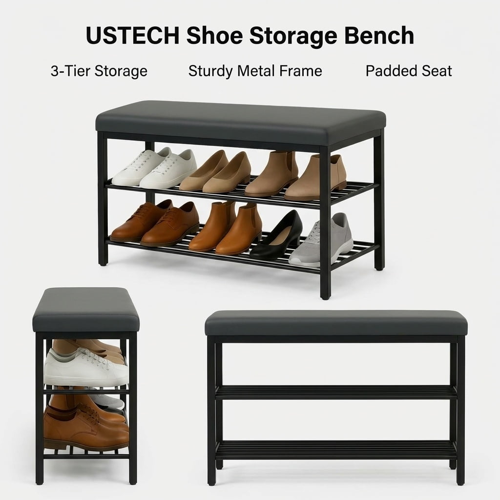 USTECH 3-Tier Shoe Rack, Metal Storage Organizer for Entryway or Closet, Pack of 2