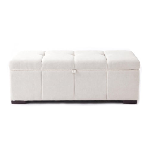 Upholstered Rectangular Storage Ottoman Bench, End of Bed Bench with Hidden Storage, Multi-Use Footrest & Shoe Stool for Bedroom, Living Room, Entryway, Beige