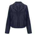 thumbnail image 5 of Atogsazn Women's Leather Cropped Jacket Casual Cardigan Long Sleeve Tassel Cropped Coat Fall Winter Outerwear Navy L, 5 of 9
