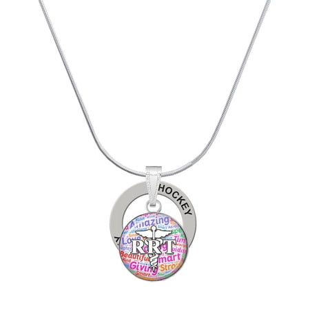 Delight Jewelry Silvertone Domed Multi Color RRT Hockey Ring Charm Necklace, 18"