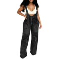 thumbnail image 2 of Women's Denim Overalls, Adjustable Zipper Jumpsuit, Wash Blue Cowboy Bib Pants, Loose Fit Casual One-Piece For Streetwear Black M, 2 of 6