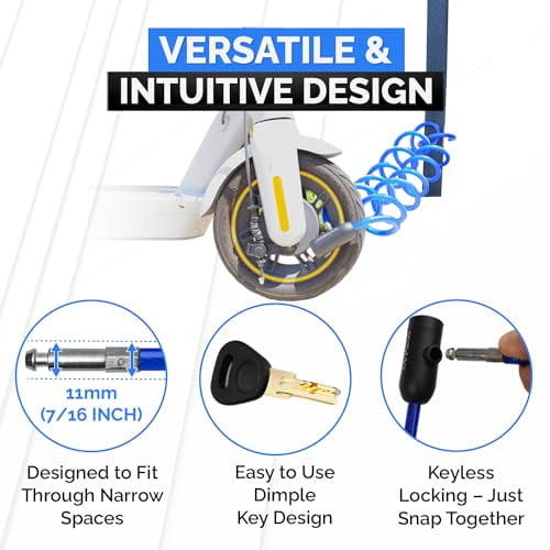 Coiled Security Cable with Key Lock (5’, 10’, 15’, 20’ or 25’ Lengths), Weatherproof Multi-Purpose Anti-Theft Protection for Kayaks, Bikes, Paddleboards, Scooters, Equipment and Mo