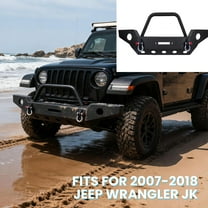 Full Width Front Bumper Compatible with 07-18 Jeep Wrangler JK and JK Unlimited Rock Crawler With Fog Lights Hole, Black Textured