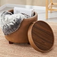 thumbnail image 3 of Ornavo Home Lawrence Round Storage Ottoman with Lift Off Lid and Tray Lid Coffee Table, Ottoman with Storage for Living Room, Bedroom and Office, Leather Mocha, 3 of 7