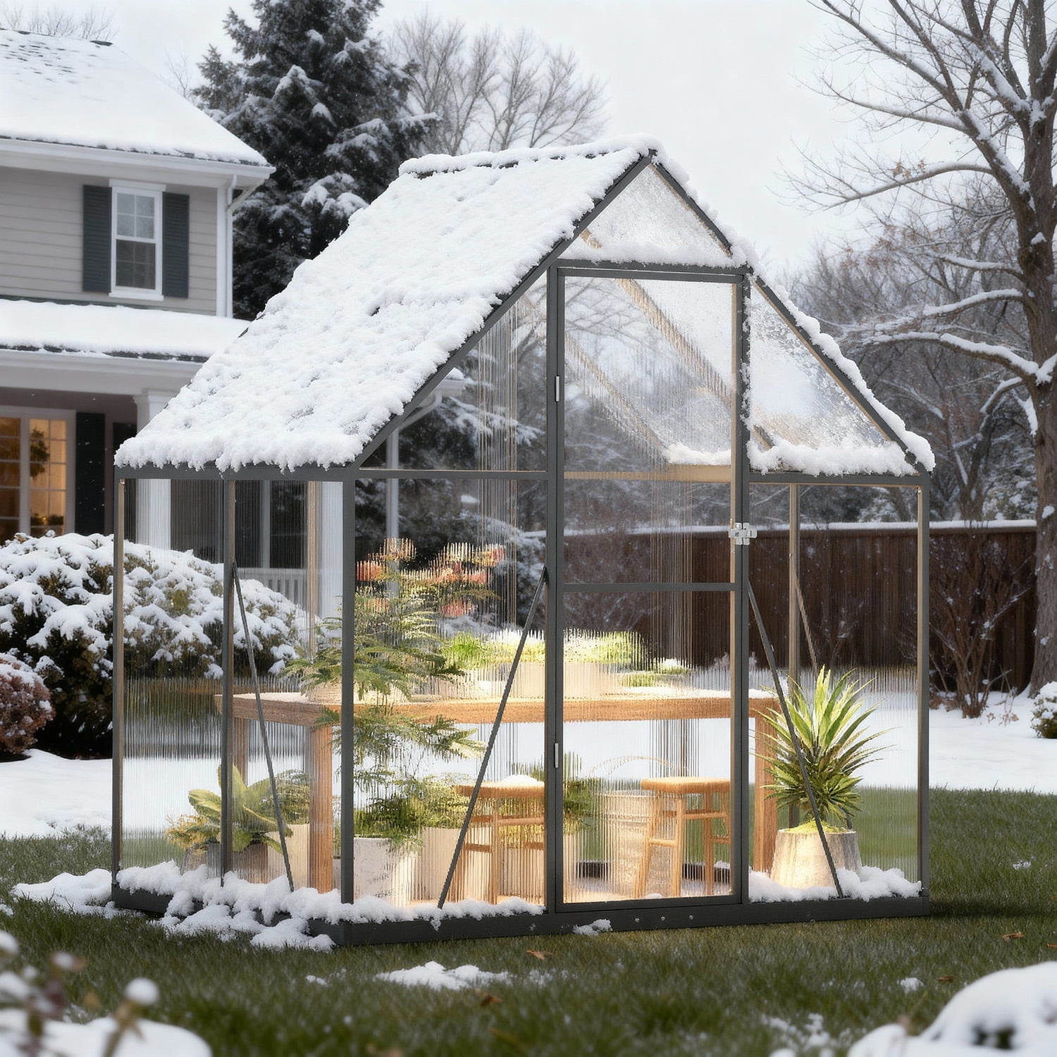 Clouddwell 4x6 ft Polycarbonate Panels Outdoor Greenhouse Sturdy Aluminum Frame, Large Walk-in Greenhouse UV Protection