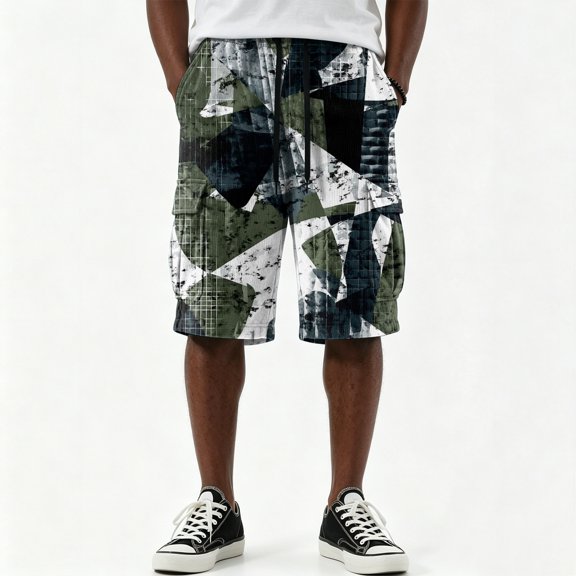 Camo Cargo Shorts for Men Summer Workout Hiking Shorts with Pockets Knee Length Casual Loose Bermuda Athletic Short
