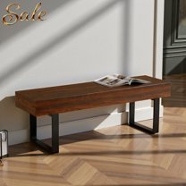GZXS Wood Entryway Bench, 59"L Windows Bench w/ Metal Legs, Farmhouse Indoor Seat for Bedroom, Living Room, Hallway, Espresso