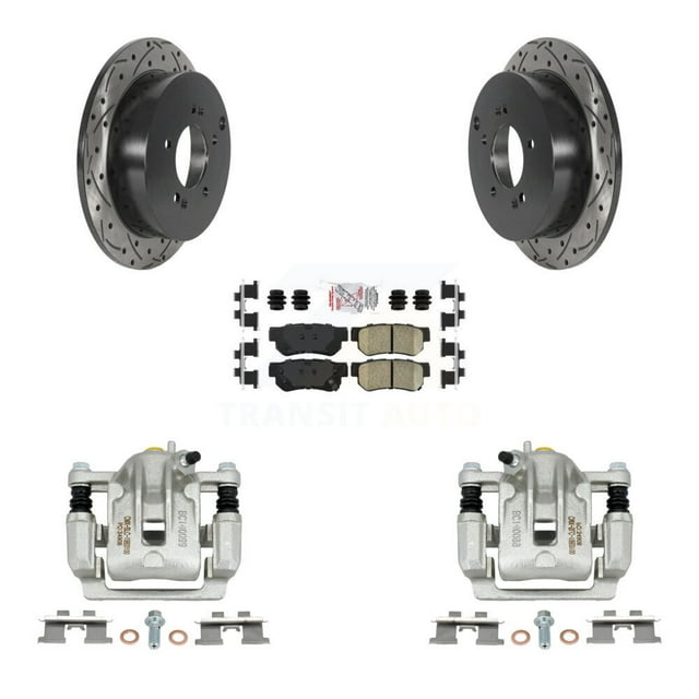 Transit Auto Rear Disc Brake Coated Caliper Drilled Slotted Rotors and Ceramic Pads Kit for Car Hyundai Tucson Kia Sportage KCD-101599N