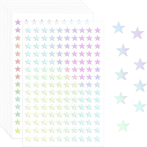 CCOCC 1500Pcs Holographic Self-Adhesive Star Sticker for Crafts - Laser Five-Pointed Mini Foil Stars for Kids Reward at School Classroom (Holographic Silver Star Stickers)