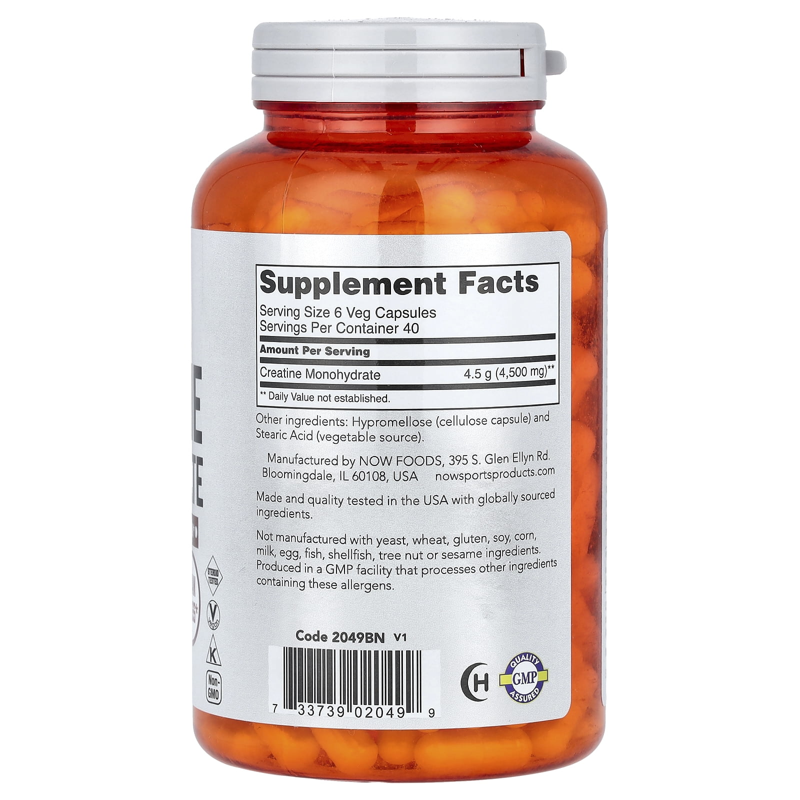 NOW Foods Sports, Creatine Monohydrate, 750 mg, 240 Veg Capsules