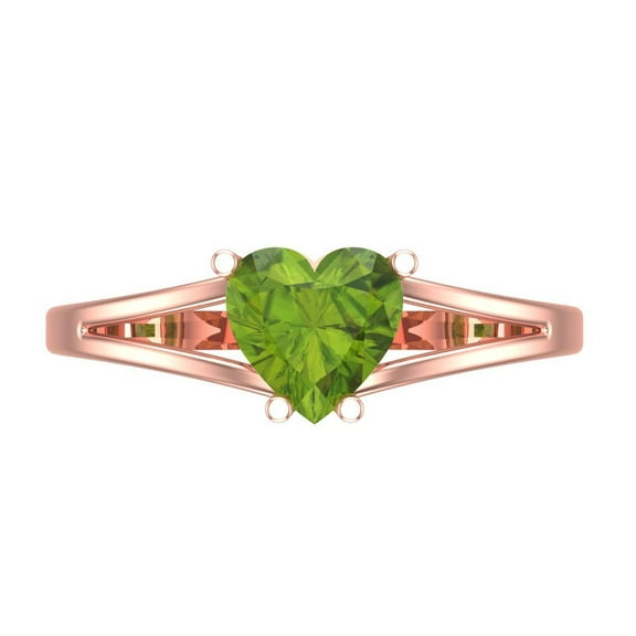 Clara Pucci 14K Rose Gold 1ct Peridot Solitaire Ring for Women