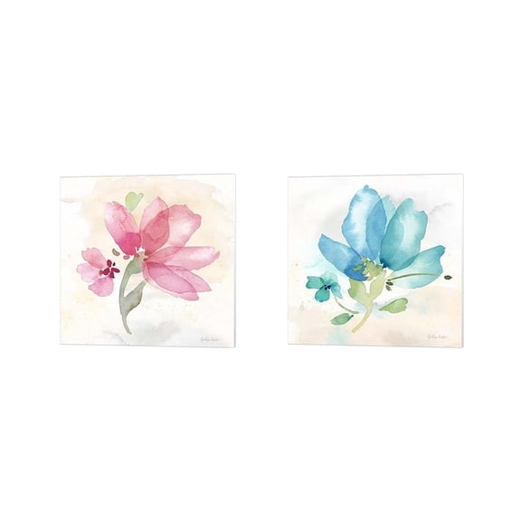 Metaverse Cynthia Coulter 'Poppy Single Pink & Blue' Canvas Art (Set of 2)