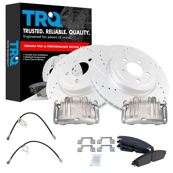 TRQ Brake Pad & Rotor Kit Slotted X Drilled Performance Ceramic Fits 2011 Dodge Challenger