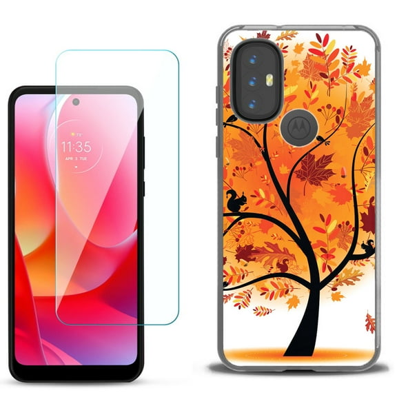 Slim-Fit Gel TPU Phone Case for Motorola Moto G Power 2022, with Tempered Glass Screen Protector, by OneToughShield ® - Golden Tree