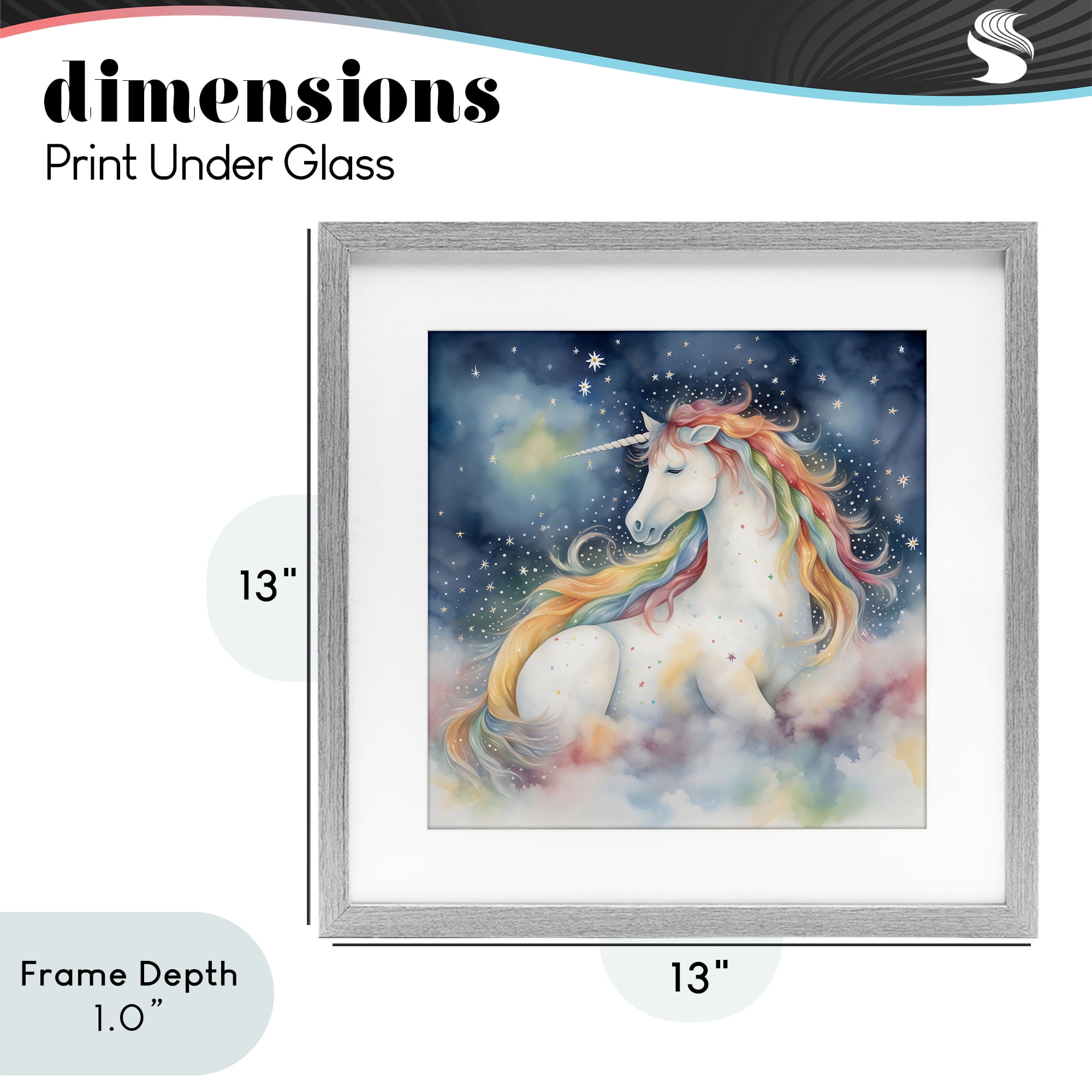 Stupell Industries Unicorn Floating on the Clouds Gray Framed Print Under Glass, design by Creative Studio