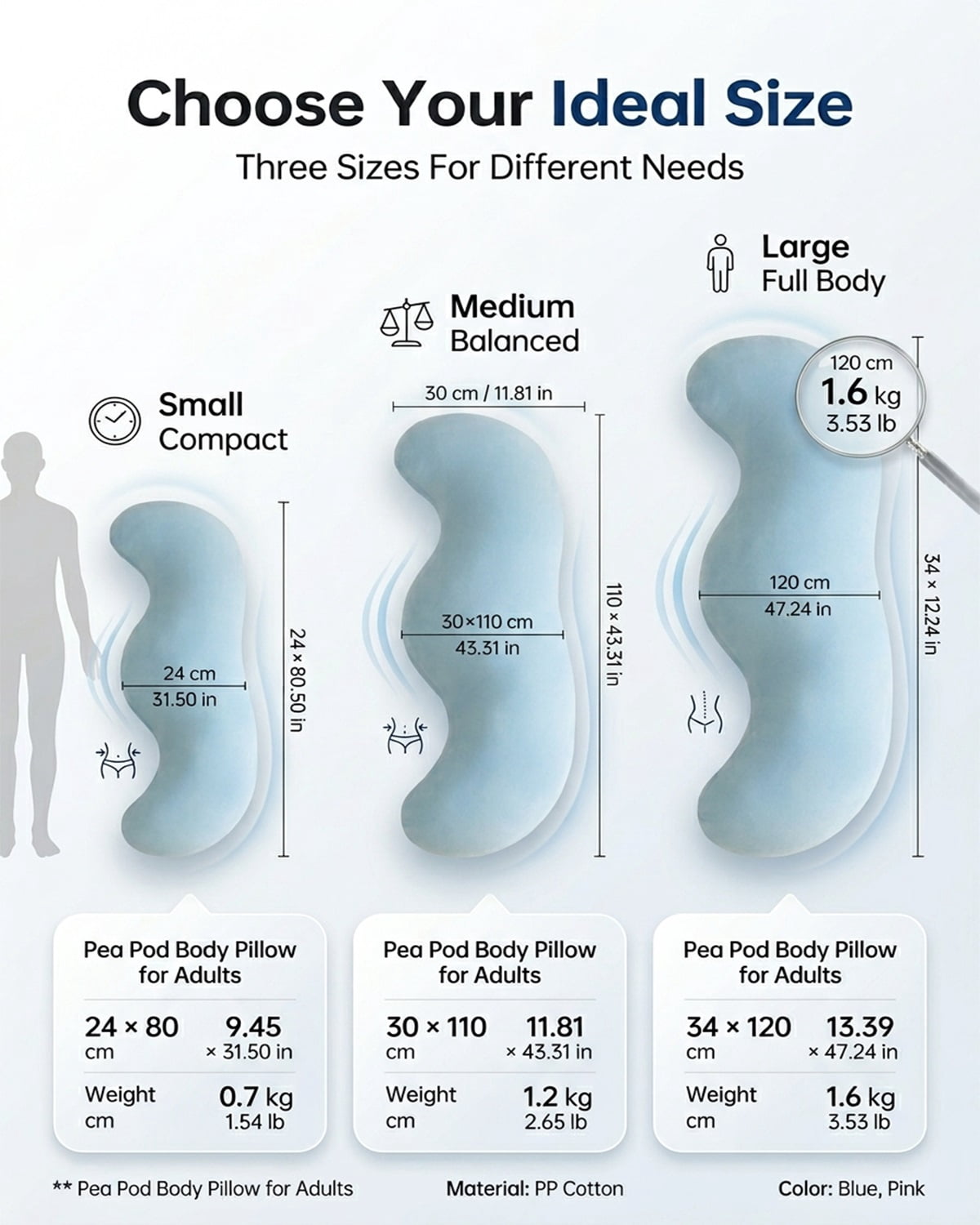Pea Pod Body Pillow for Adults Firm Bolster Memory Foam Extra Long Couch Pillow Side Sleeper Round Hugging Full Cooling Soft Fabric Pillows Sleeping Ergonomic Design Multipurpose Deep