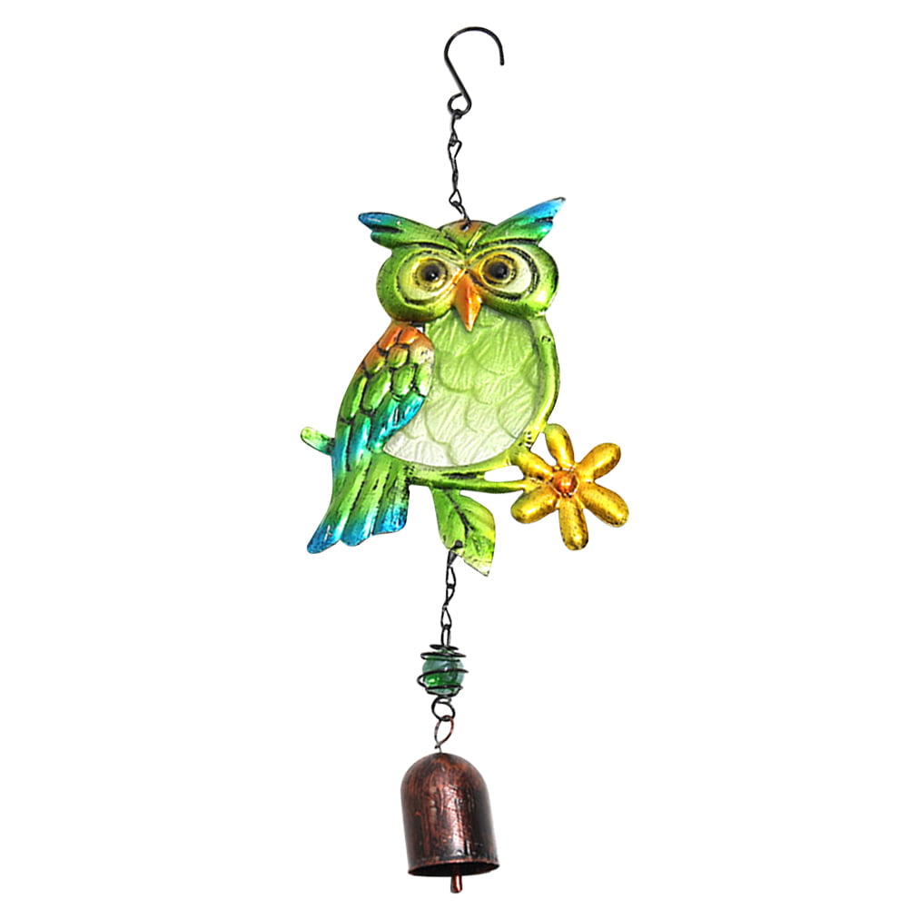 Iron Art Painted Bird Owl Wind Chimes Pendant Owl Flying Garden Outdoor Ornament 