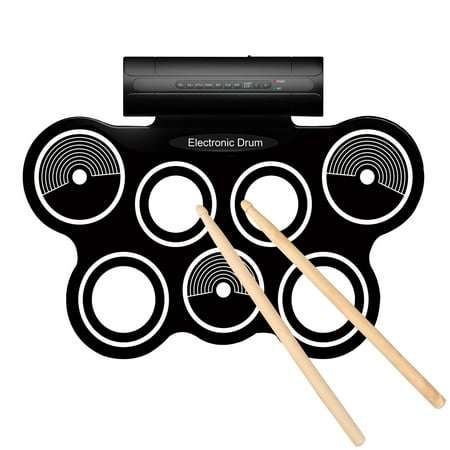 Pad Electronic Drum Set (Portable Roll Up Drum Pad Set Kit with Built-in Speaker - Digital Electronic Foldable Flexible Silicone Sheet 7 Pads with Drum Stick and Foot Switch Pedal Supports USB MIDI)