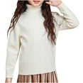 thumbnail image 2 of BRGZLK Kids Long Sleeve Knit Thermal Top Trendy Cute Solid Color Thick High Collar Base Shirt Loose Casual Comfortable Warm T-Shirt White 3-4 Years, 2 of 3