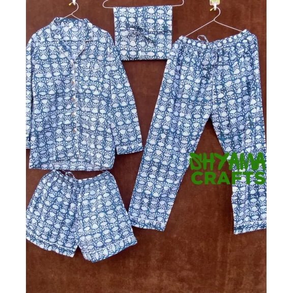 Indian PJ Set 100% Cotton Block Print Pajama Set Night Wear Bridesmaid Pajama Set Womens pajamas Set Cotton Pants Shirt set Summer Dress
