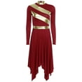 thumbnail image 3 of YiZYiF Women's Metallic Liturgical Praise Dance Dress Long Sleeve Asymmetrical Worship Tunic Dresses Burgundy L, 3 of 6