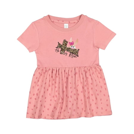 

Inktastic He is Risen Bunny and Leopard Print Cross Girls Baby Dress