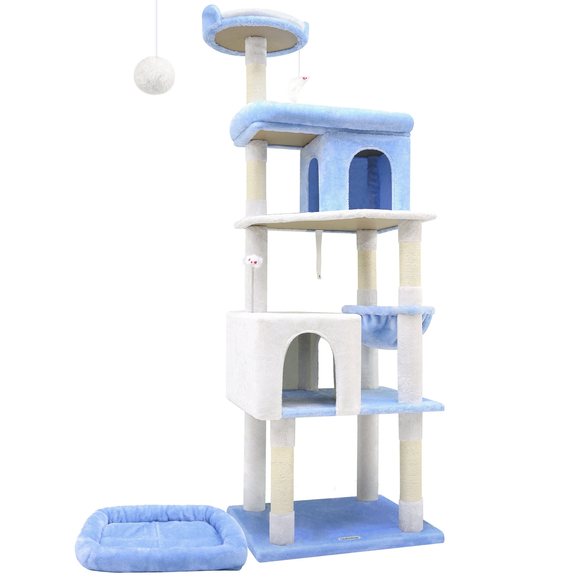 CT72S Heavy-Duty Ocean Blue Cat Tree | 72" Maine Coon Tower for Large Cats 20 lbs+ | Durable Playground with 6 Scratching Posts & Hammock