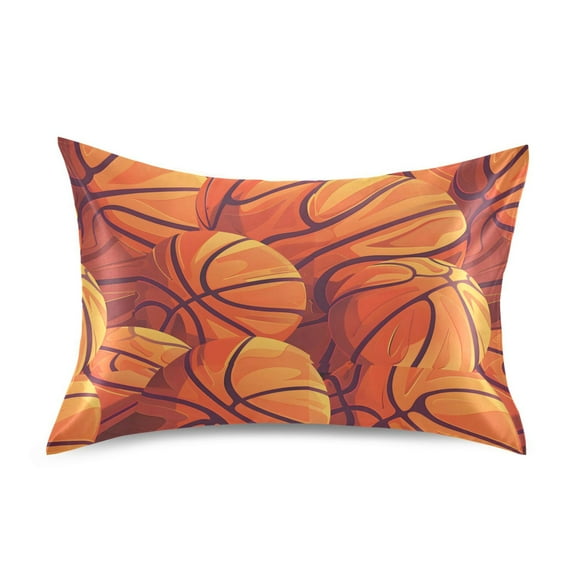 Satin Pillow Case Cartoon Basketball Standard Silk Pillow Cover for Hair and Skin Envelope Closure 20"x26"