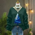 thumbnail image 4 of Yteetum Women's Christmas Crewneck Sweatshirts Oversized Christmas Tree Print Pleated Ruffle Trim Pullover Hoodless Sweatshirts Womens Casual Xmas Graphic Round Neck Loose Lantern Sleeve Sweatshirts, 4 of 5