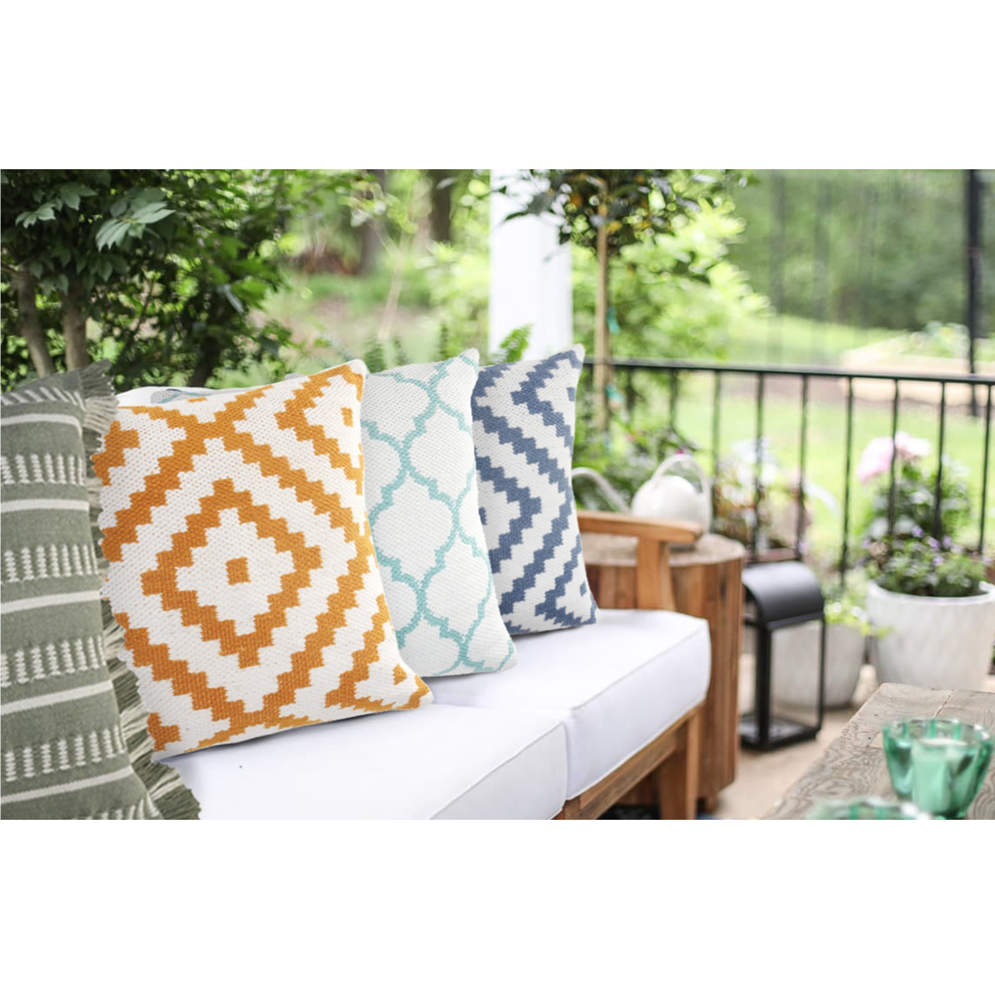 Harlow Hill Bailey 24" x 24" Green/White Striped Outdoor Adult Decorative Throw Pillow