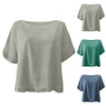 thumbnail image 3 of Easter Shirts Plus Size Tops for Women Dressy One Shoulder Round Neck Ruffled Hem Mid Sleeve and Linen Top Casual Ruffle Solid Short Sleeve Blouse Tops for Women Graphic Tees for Women Trendy Y2K, 3 of 4