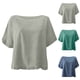 thumbnail image 4 of Blusa de manga corta con cuello redondo y volantes en el bajo, mezcla de lino, para mujer - S-XXXL, 4 of 5